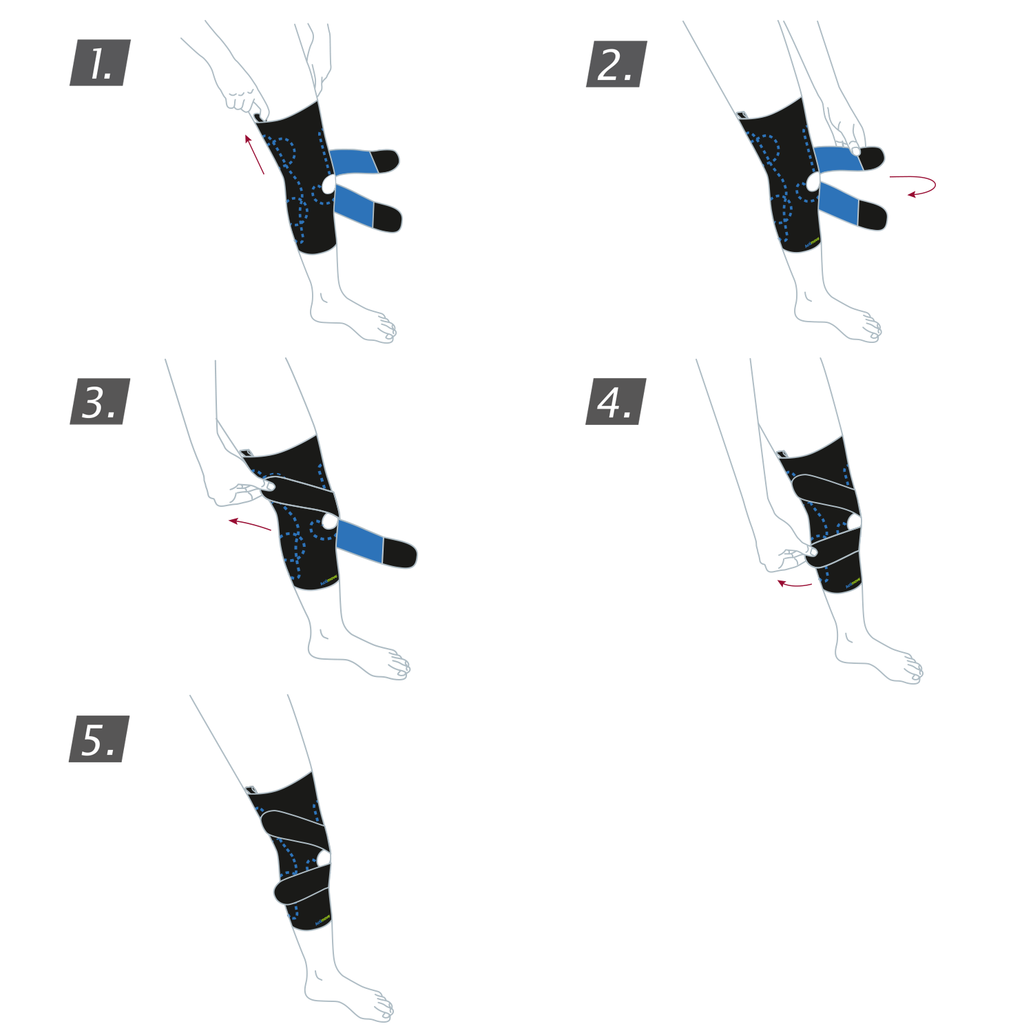 How to put on the Actimove Sports Edition PF Knee Brace: pull the knee brace up your leg and faster the straps
 How to put on the Actimove Sports Edition PF Knee Brace: pull the knee brace up your leg and faster the straps